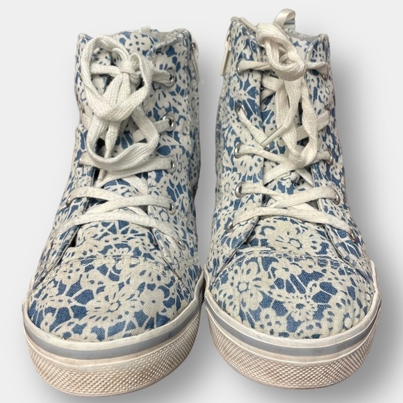 Floral High Top Inner Zip Sneakers High Top White Blue Size 1.5 Girl's - Picture 4 of 9